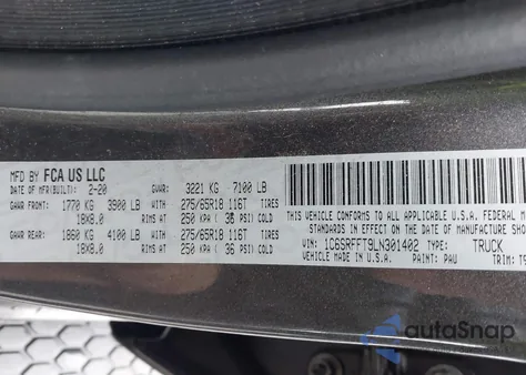 2020 Ram 1500 Big Horn 4X4 5'7 Box from USA, damaged, VIN 1C6SRFFT9LN301402